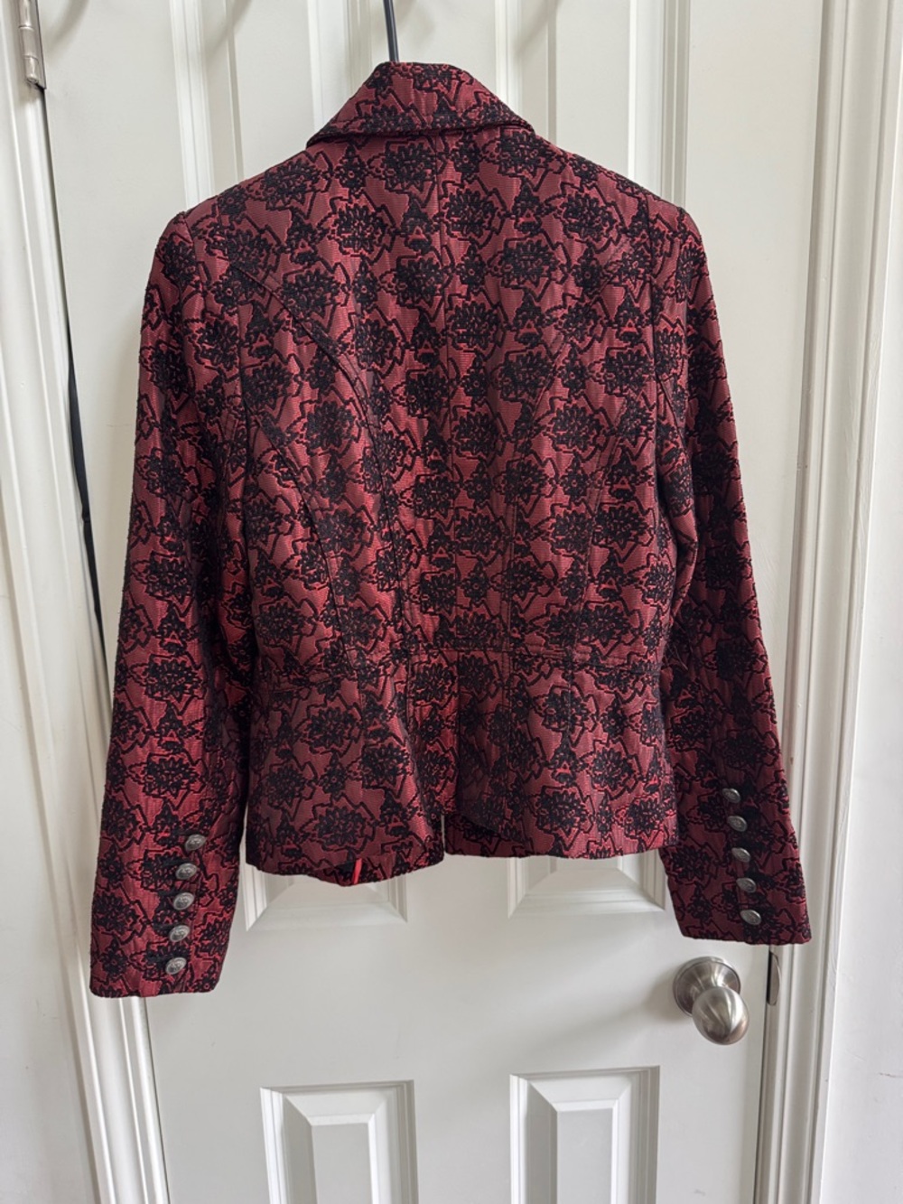 Cass Red Brocade Military-Style Blazer Jacket - Picture 6 of 8